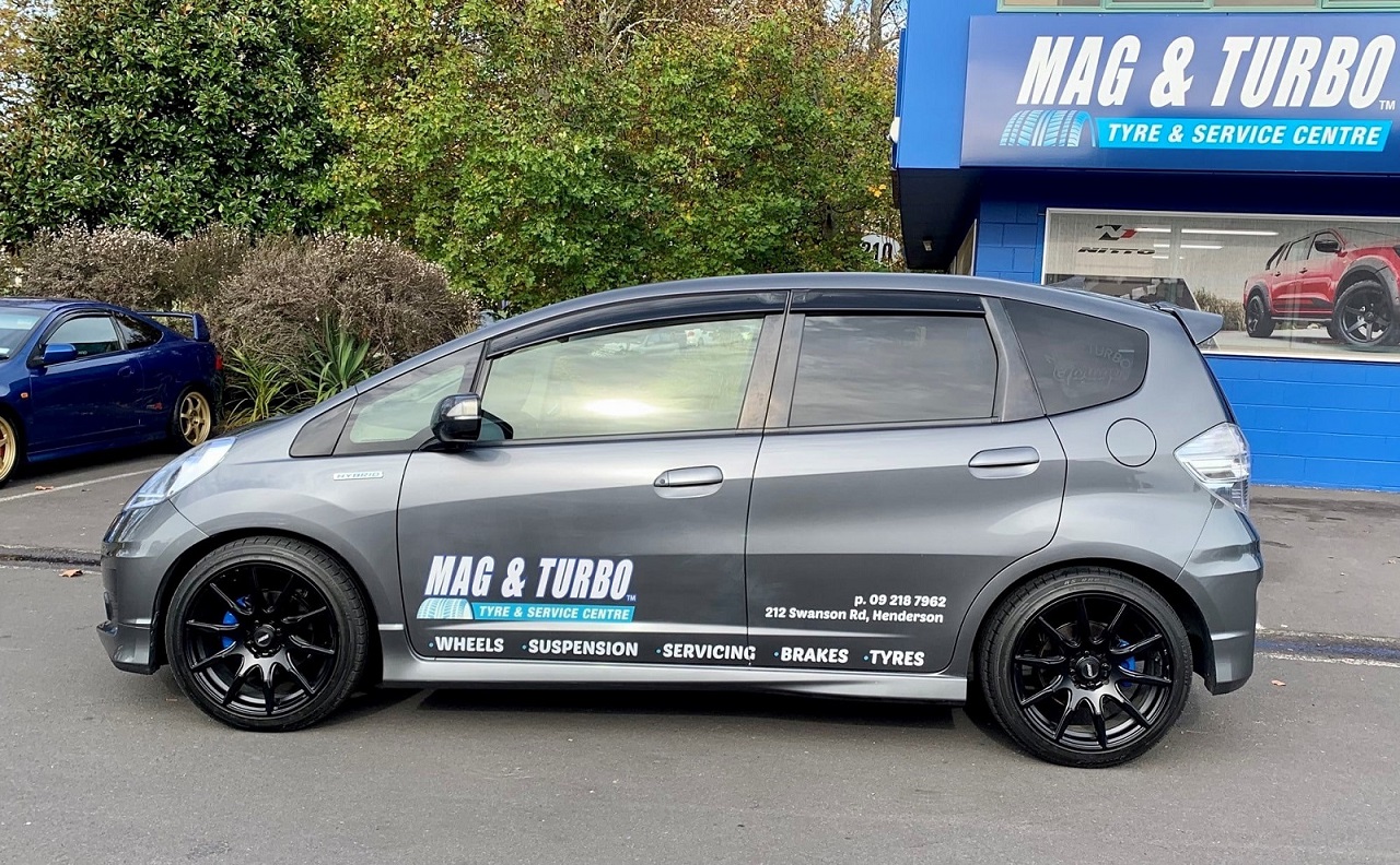 Honda Fit RS lowered on 17 inch BGW Ratchet