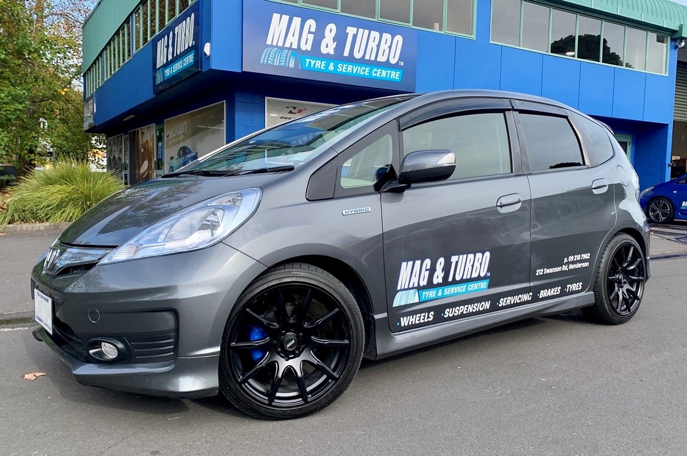 Honda Fit RS lowered on 17 inch BGW Ratchet